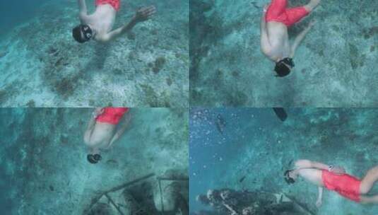 巴厘岛水下雕像浮潜高清在线视频素材下载