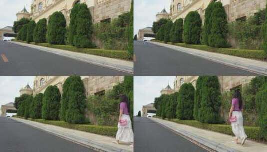美女在城堡里行走拍写真高清在线视频素材下载