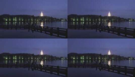灯火通明西湖风景区雷峰塔夜景高清在线视频素材下载