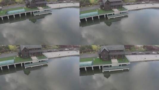 湖边的别墅大连庄河城山云朵倒影高清在线视频素材下载