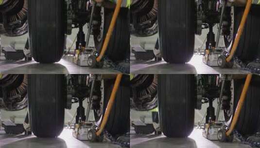 飞机底盘轮子轮胎橡胶特写高清在线视频素材下载