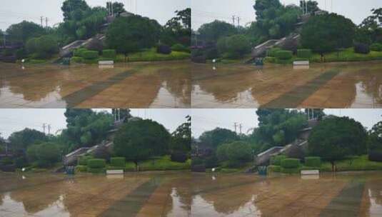 雨天石板台阶行人行走高清在线视频素材下载