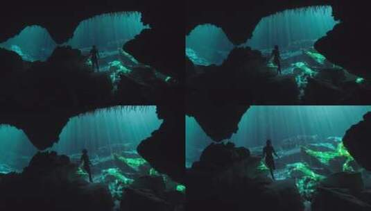 潜水员在海底站立行走高清在线视频素材下载