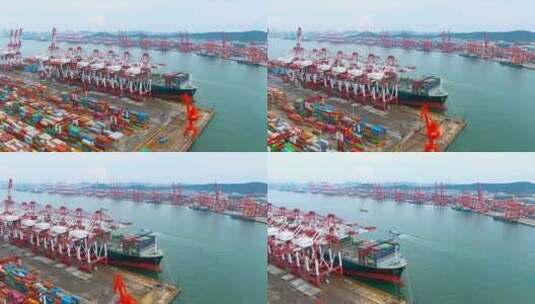 航拍港口码头轮船-货轮集装箱国际贸易高清在线视频素材下载