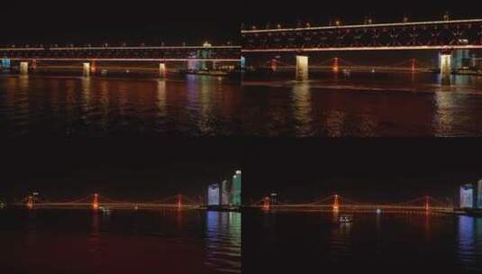 武汉长江大桥穿桥同框鹦鹉洲长江大桥航拍高清在线视频素材下载