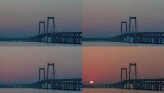 大连星海跨海大桥日出高清在线视频素材下载