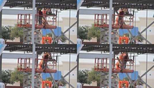 建筑工人拆除横梁高清在线视频素材下载