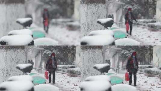 雪花落在城市道路旁共享单车上高清在线视频素材下载