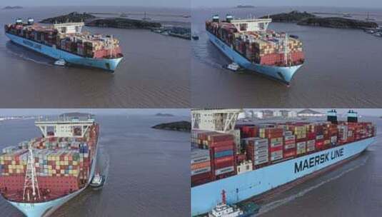 【4K】上海洋山深水港巨轮航拍高清在线视频素材下载