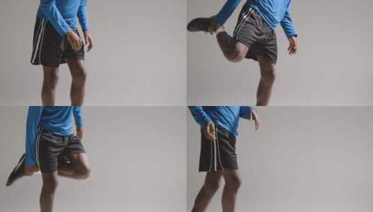 足球运动员赛前拉伸腿部热身高清在线视频素材下载