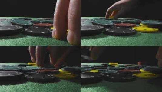赌客整理赌注的特写镜头高清在线视频素材下载