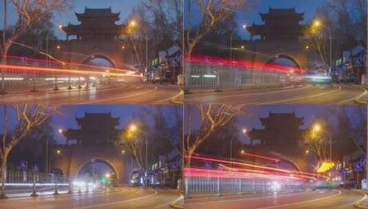 延时摄影城市地标武汉铁门关夜景交通车流高清在线视频素材下载