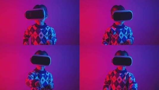 亚洲中国人男童VR眼镜模拟虚拟现实技术高清在线视频素材下载