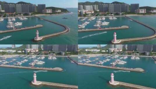 灯塔与游艇码头高清在线视频素材下载