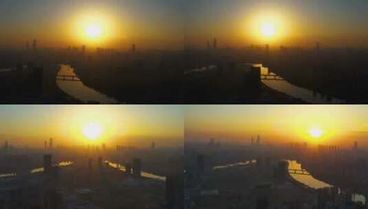 夕阳下的城市集合高清在线视频素材下载