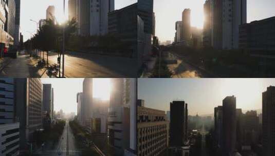 早晨城市逆光唯美大景高清在线视频素材下载