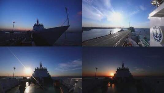 海巡船靠岸日转夜延时高清在线视频素材下载