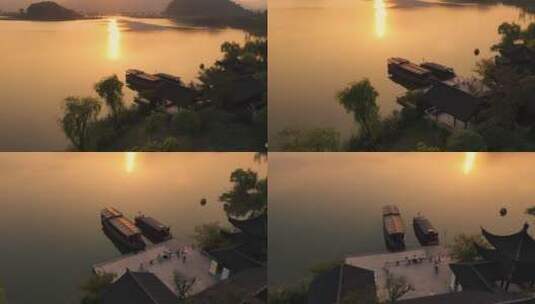 夕阳下的铜鉴湖高清在线视频素材下载