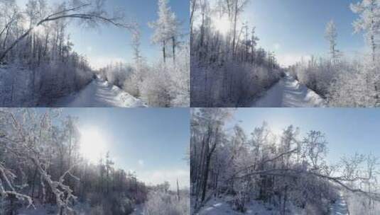 零下40度的低温航拍大兴安岭冰雪雾凇高清在线视频素材下载