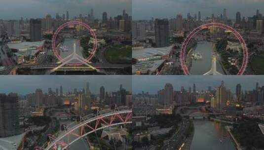 航拍天津之眼金钢桥夜景高清在线视频素材下载