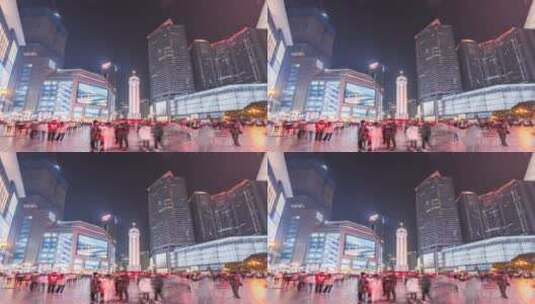 8K 重庆 解放碑 夜景 人流 延时高清在线视频素材下载