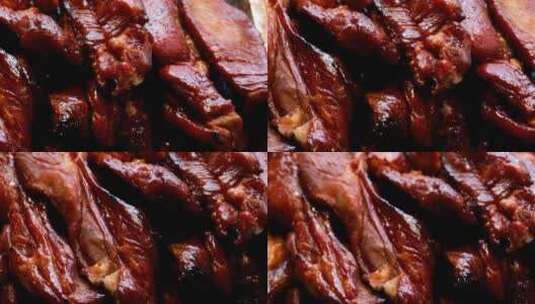 腊肉腊肠广式腊肠美食腊肉熏肉高清在线视频素材下载