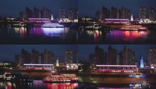 4K航拍宜昌长江宜昌港夜景高清在线视频素材下载