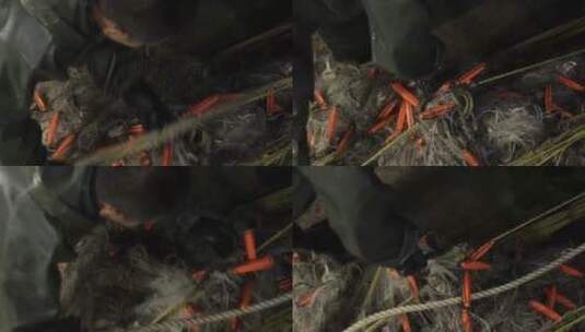 4kl1广东雷州渔民拆卸拖网网囊近景高清在线视频素材下载