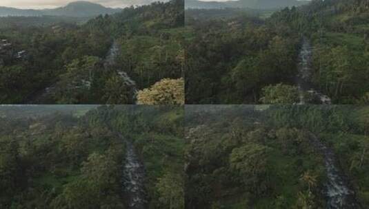 树木和田野间河流的航拍镜头高清在线视频素材下载