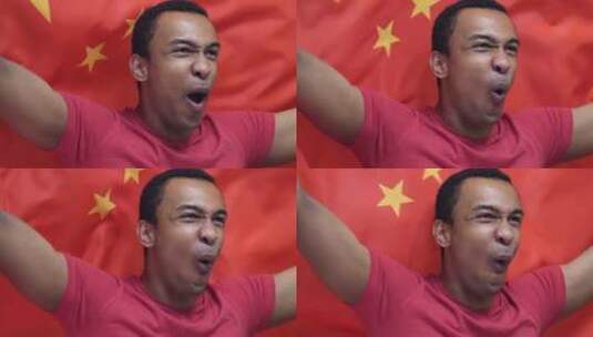 中国球迷举着中国国旗庆祝高清在线视频素材下载