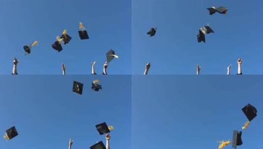 毕业生扔毕业帽的慢动作高清在线视频素材下载