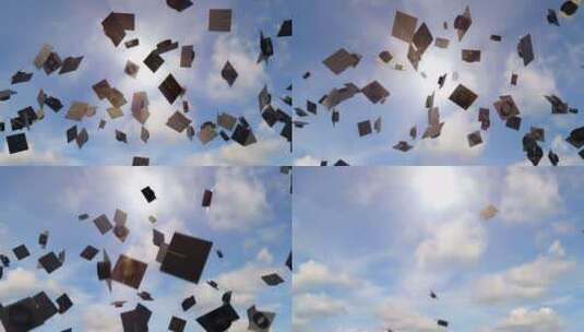 学业毕业帽抛向天空高清在线视频素材下载