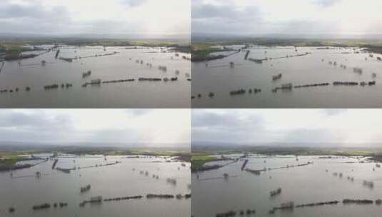 航拍下被洪水决堤的农田高清在线视频素材下载