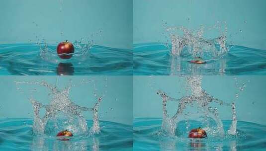 苹果入水溅起水花特写高清在线视频素材下载
