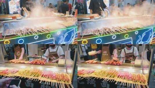 上海美食小吃街夜市人群实拍高清在线视频素材下载