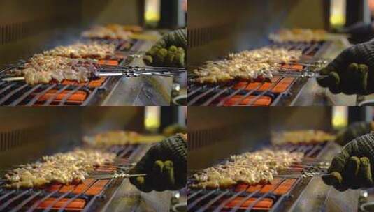 夜市小吃烤羊肉串高清在线视频素材下载