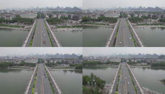广西桂林解放大桥交通航拍高清在线视频素材下载