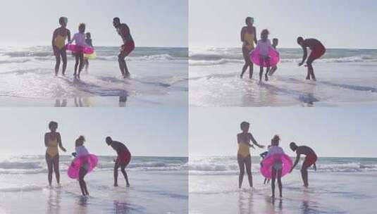 黑人一家在海滩快乐玩耍高清在线视频素材下载