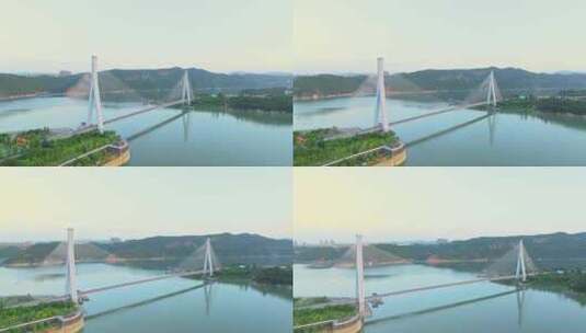 十堰郧县汉江大桥环绕镜头高清在线视频素材下载