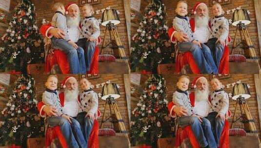 两个美国双胞胎兄弟在圣诞老人耳边低语愿望高清在线视频素材下载