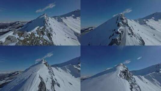 FPV穿越机无人机航拍雪山高山山脉阳光白云高清在线视频素材下载