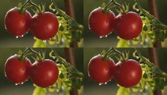 特写菜园里被雨水打湿的番茄高清在线视频素材下载