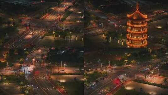 4k航拍延时摄影十字路口夜景高清在线视频素材下载