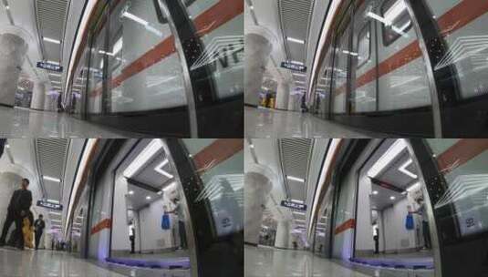 地拍武汉地铁站低角度乘客下车高清在线视频素材下载