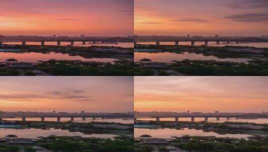 湖北武汉市长江大桥夜转日朝霞日出延时高清在线视频素材下载