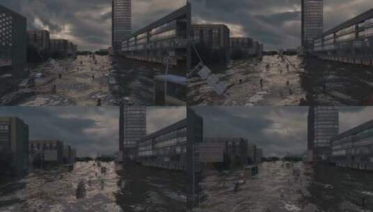 城市台风洪涝积水场景动画高清在线视频素材下载