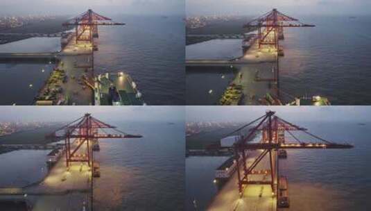 航拍中国海运集装箱码头起重机高清在线视频素材下载