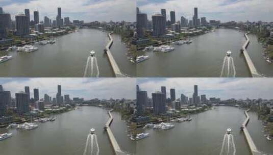 空中城市景观4k布里斯班河日间渡轮跟踪高清在线视频素材下载