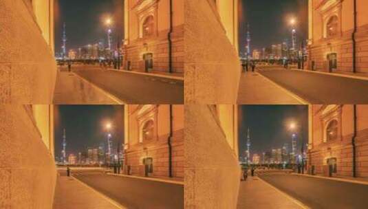 上海外滩街道人群与车流夜景延时摄影高清在线视频素材下载