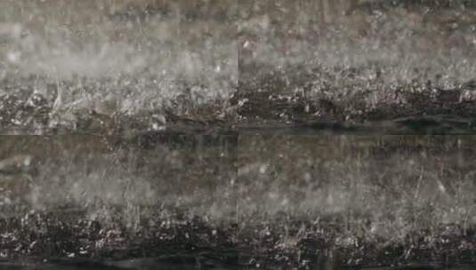 特写大雨、暴雨、雨水、雨花、雨水四溅高清在线视频素材下载